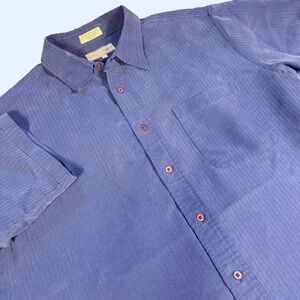 Eighty Eight Button Shirt L Blue Textured Stripe Short Sleeve Grunge Skater Vntg